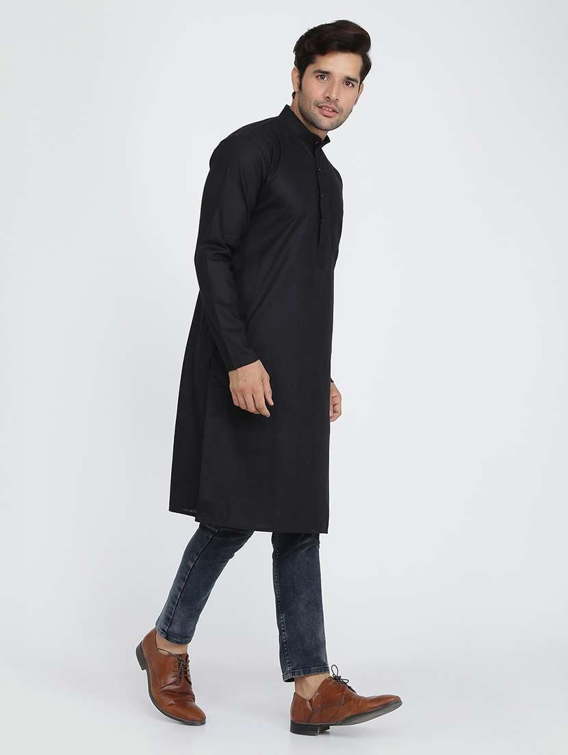 men solid mandarin collar long sleeve kurta - 22001138 - Standard Image - 2
