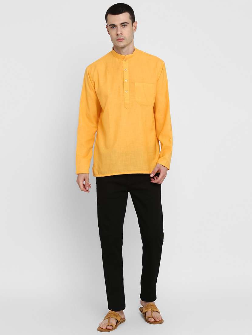 men solid mandarin collar long sleeve short kurta - 22001156 - Standard Image - 2