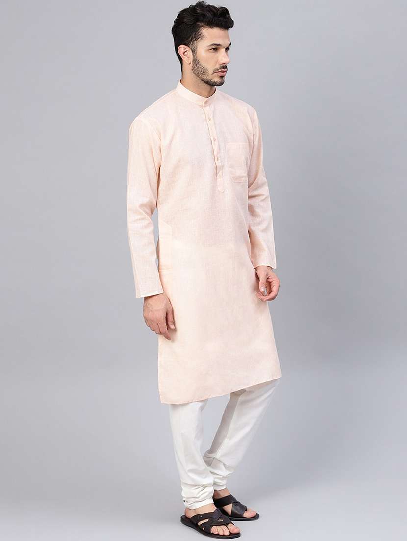 men solid mandarin collar long sleeve kurta - 22001178 - Standard Image - 2