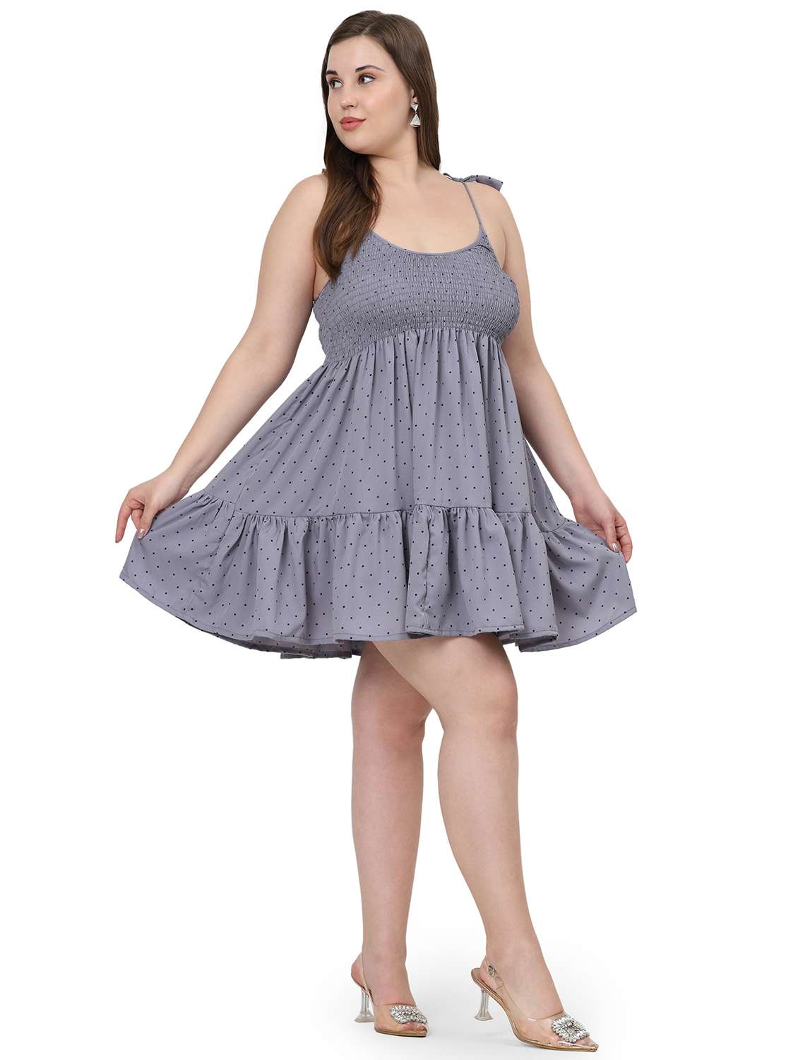 women polka doted shoulder strap tiered dress - 22001253 - Standard Image - 2