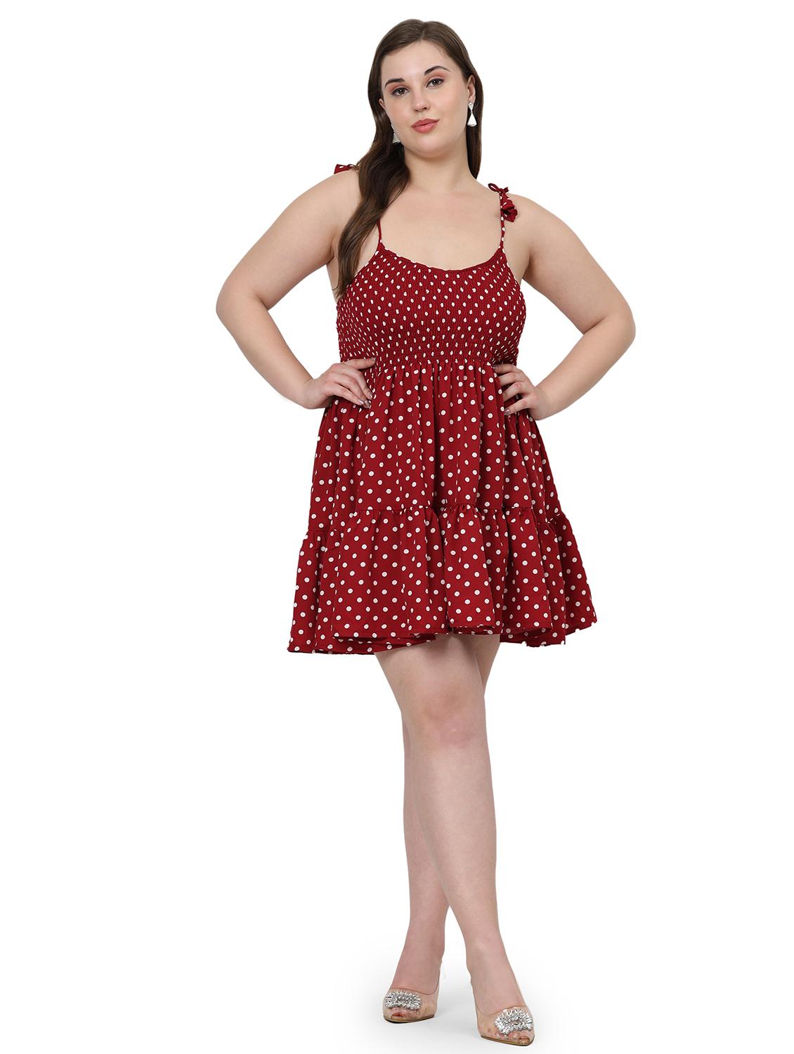 women polka doted shoulder strap tiered dress - 22001254 - Standard Image - 2