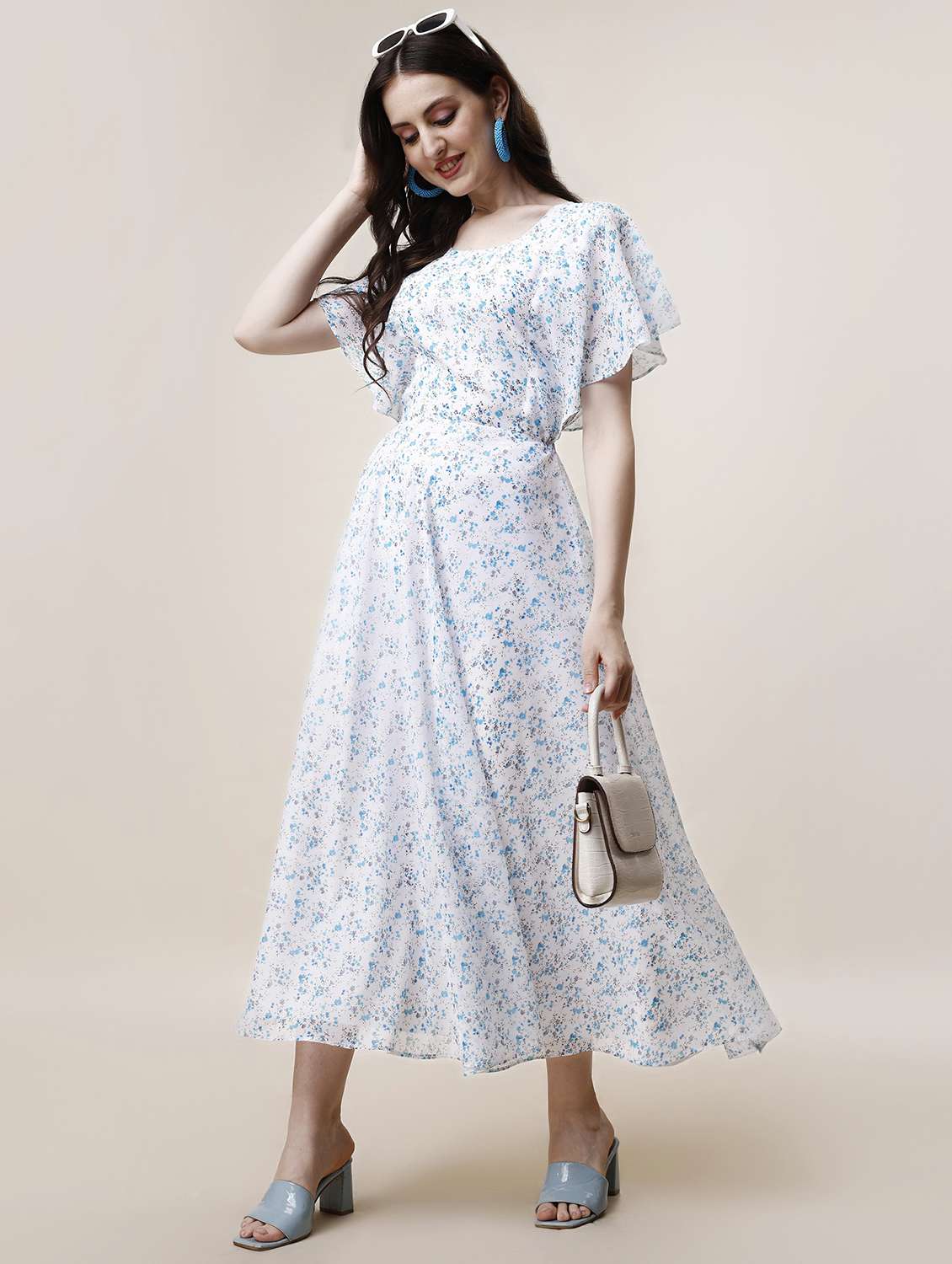 women printed flared sleeve fit & flared dress - 22001259 -  Zoom Image - 0