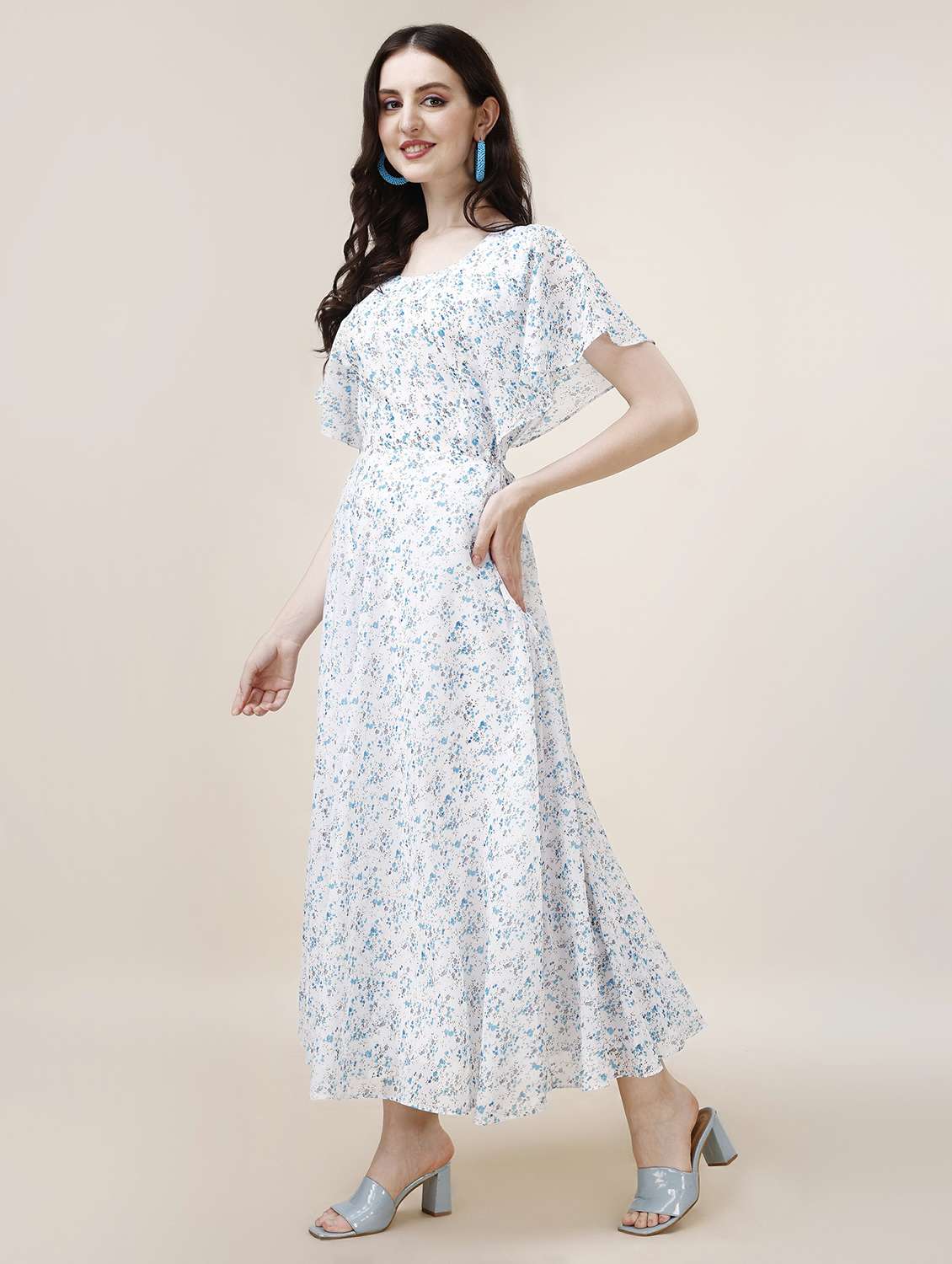 women printed flared sleeve fit & flared dress - 22001259 - Standard Image - 2