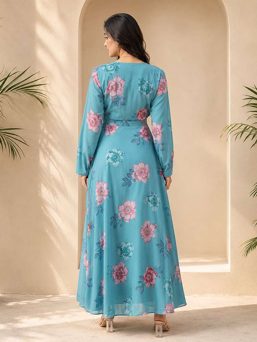 women floral print long sleeve fit & flared dress - 22001260 -  Standard Image - 2