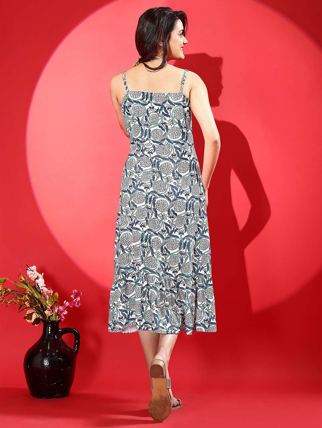 women printed shoulder strap tiered dress - 22001261 - Standard Image - 2