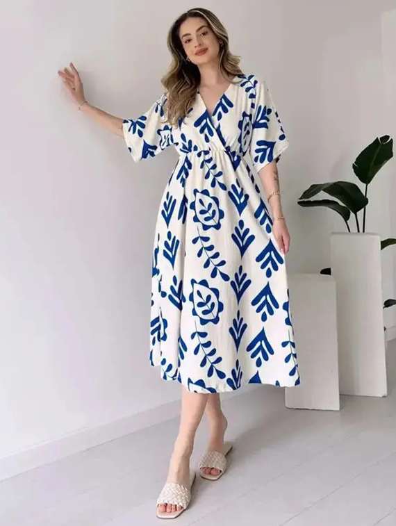 women printed short sleeve fit & flare dress - 22001264 -  Standard Image - 2