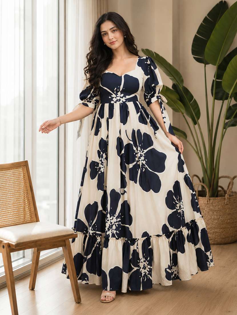 women floral print puff sleeve tiered dress - 22001265 -  Standard Image - 2