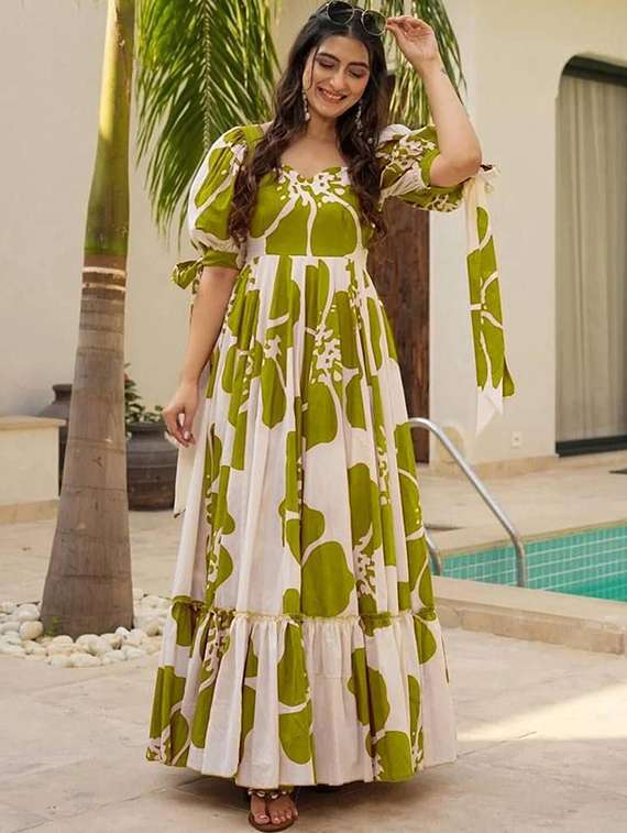 women floral print puff sleeve tiered maxi dress - 22001266 -  Standard Image - 2