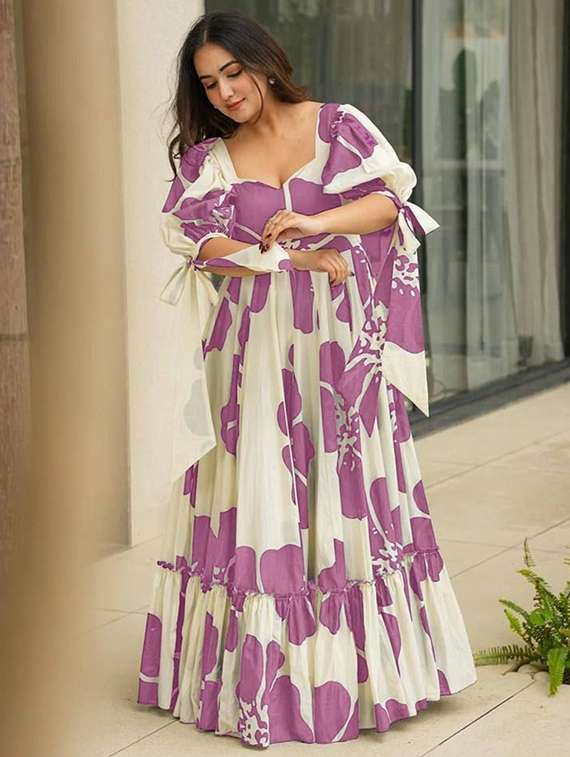 women floral print puff sleeve tiered dress - 22001268 -  Standard Image - 2