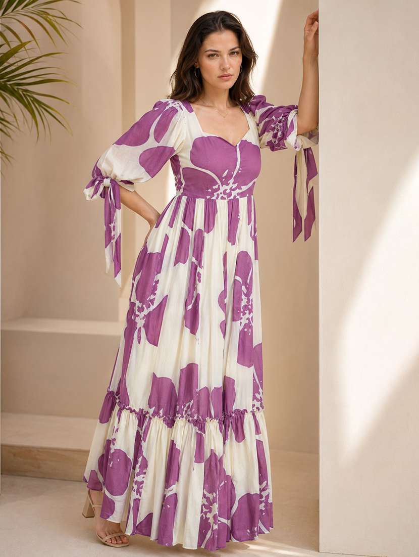 women floral print puff sleeve tiered dress - 22001268 -  Standard Image - 2