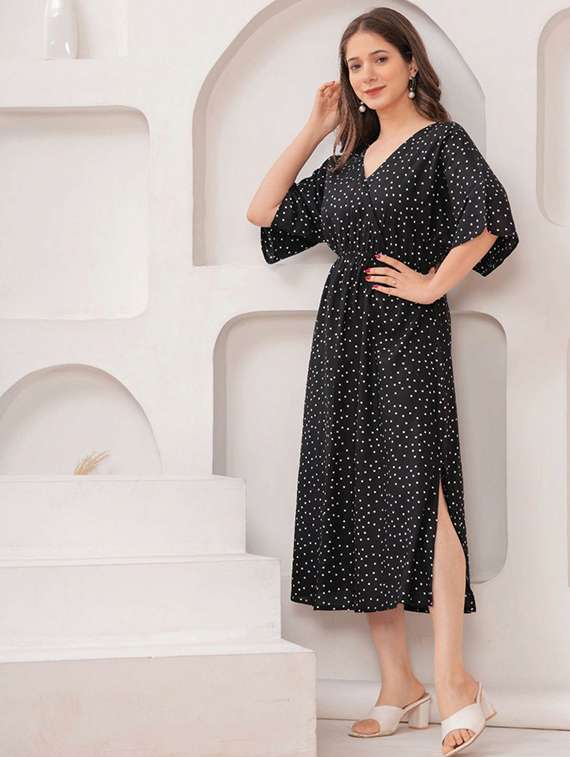 women polka doted flared dress a-line dress