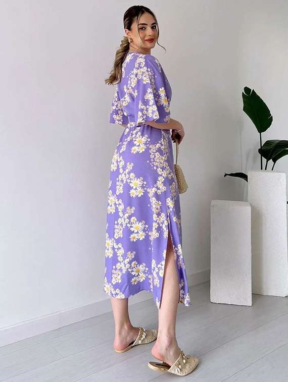 women lavender floral print a-line dress - 22001281 -  Standard Image - 2