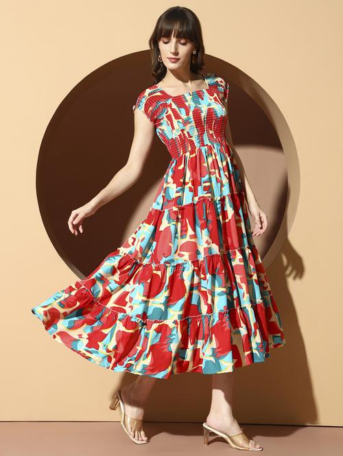 women floral print cap sleeve tiered dress - 22001284 -  Standard Image - 0
