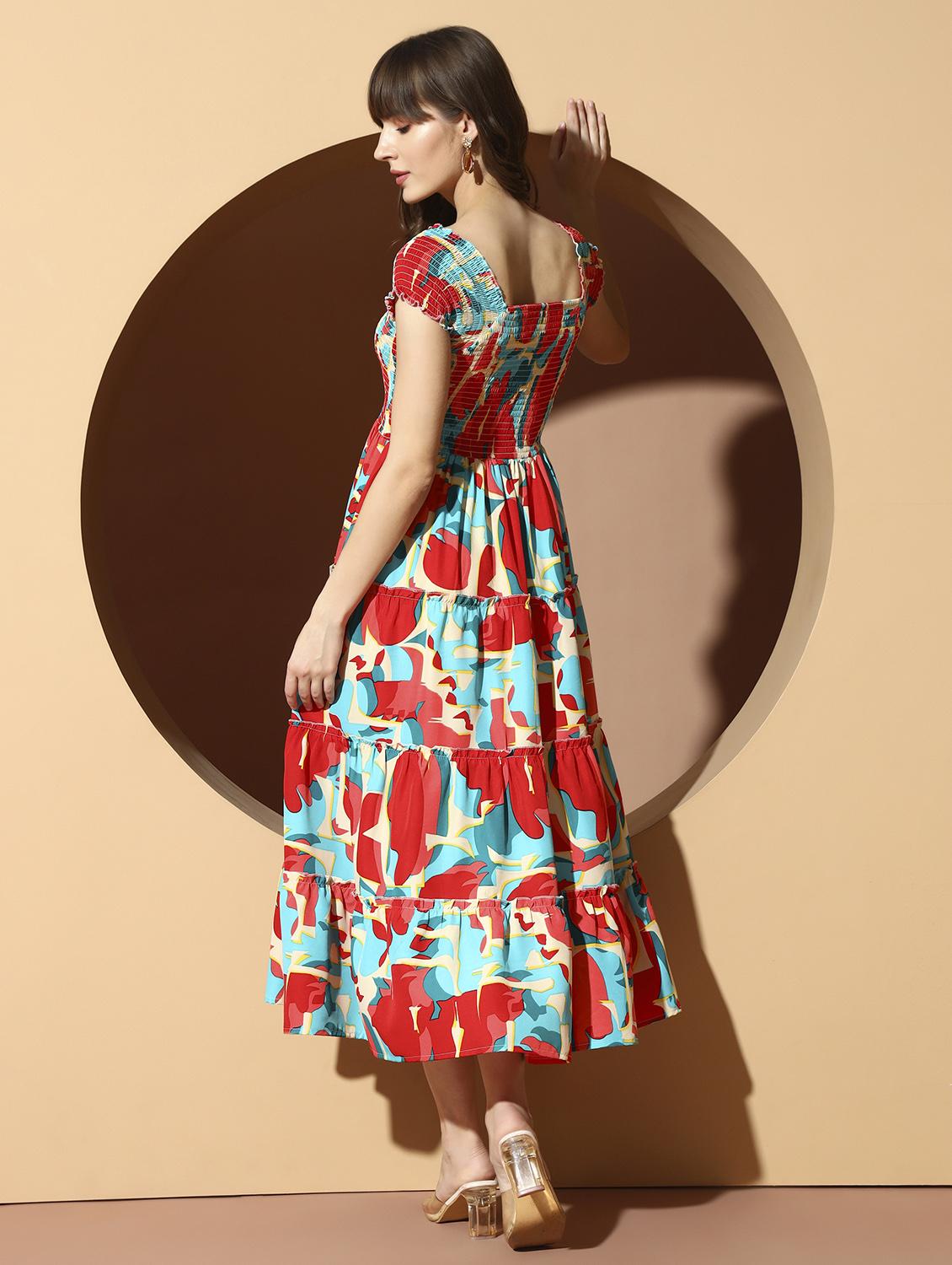 women floral print cap sleeve tiered dress - 22001284 - Standard Image - 2
