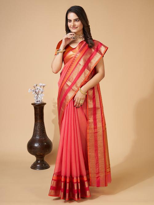women solid with bordered kota doria saree with blouse - 22001290 - Standard Image - 0