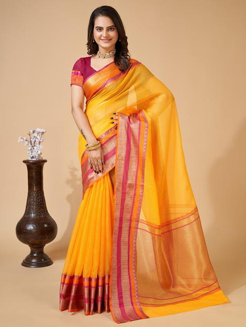 women solid with bordered kota doria saree with blouse - 22001294 - Standard Image - 0