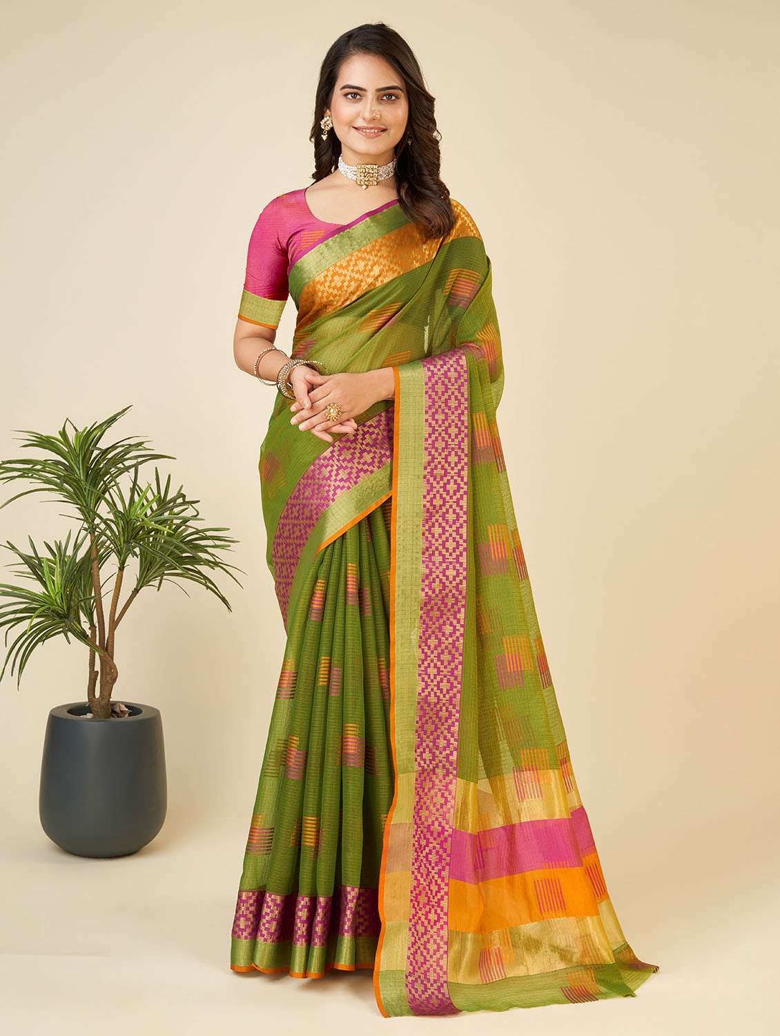 women self design kota doria saree with blouse - 22001295 -  Standard Image - 2