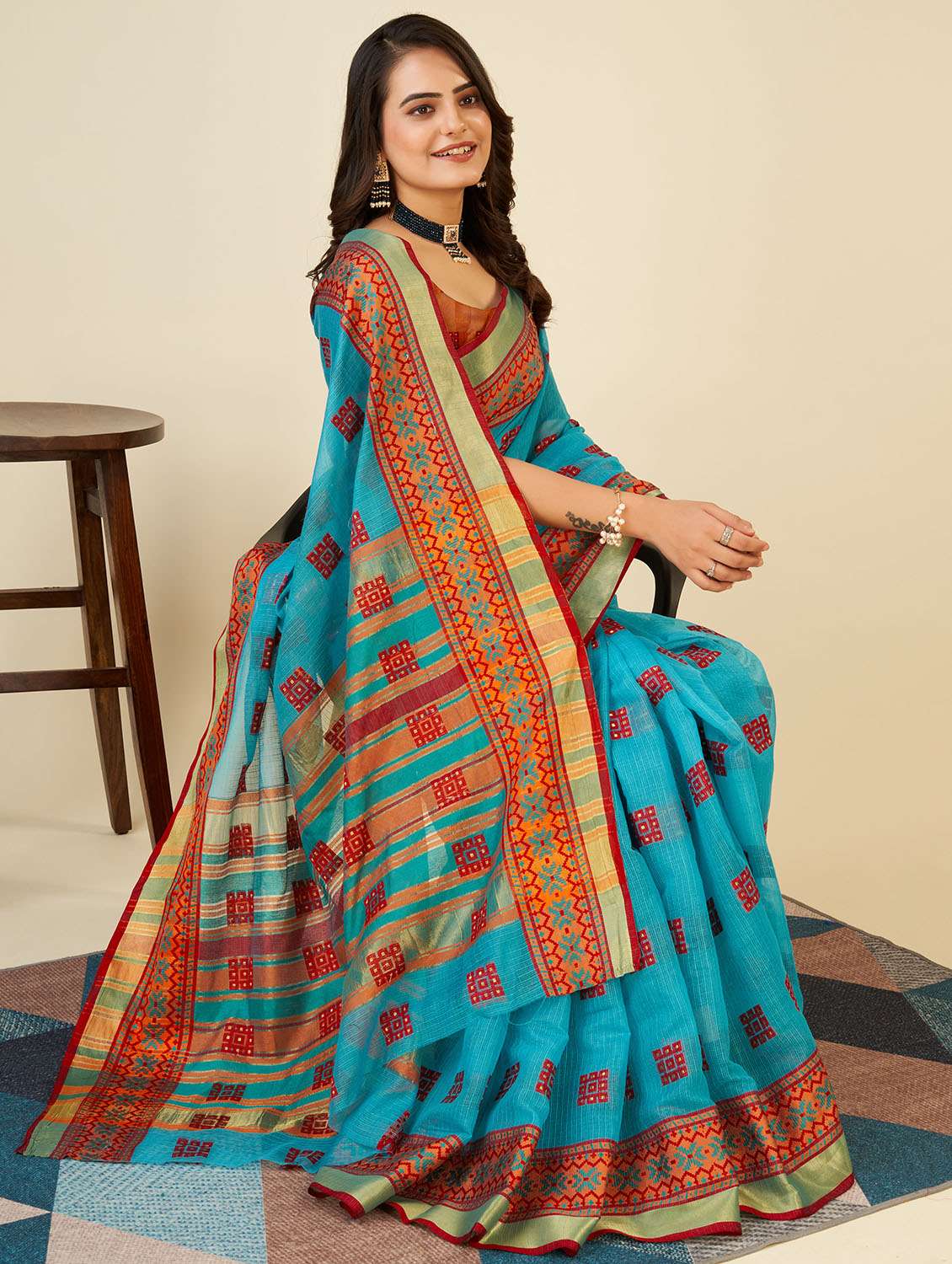 women self design kota doria saree with blouse - 22001322 - Standard Image - 2