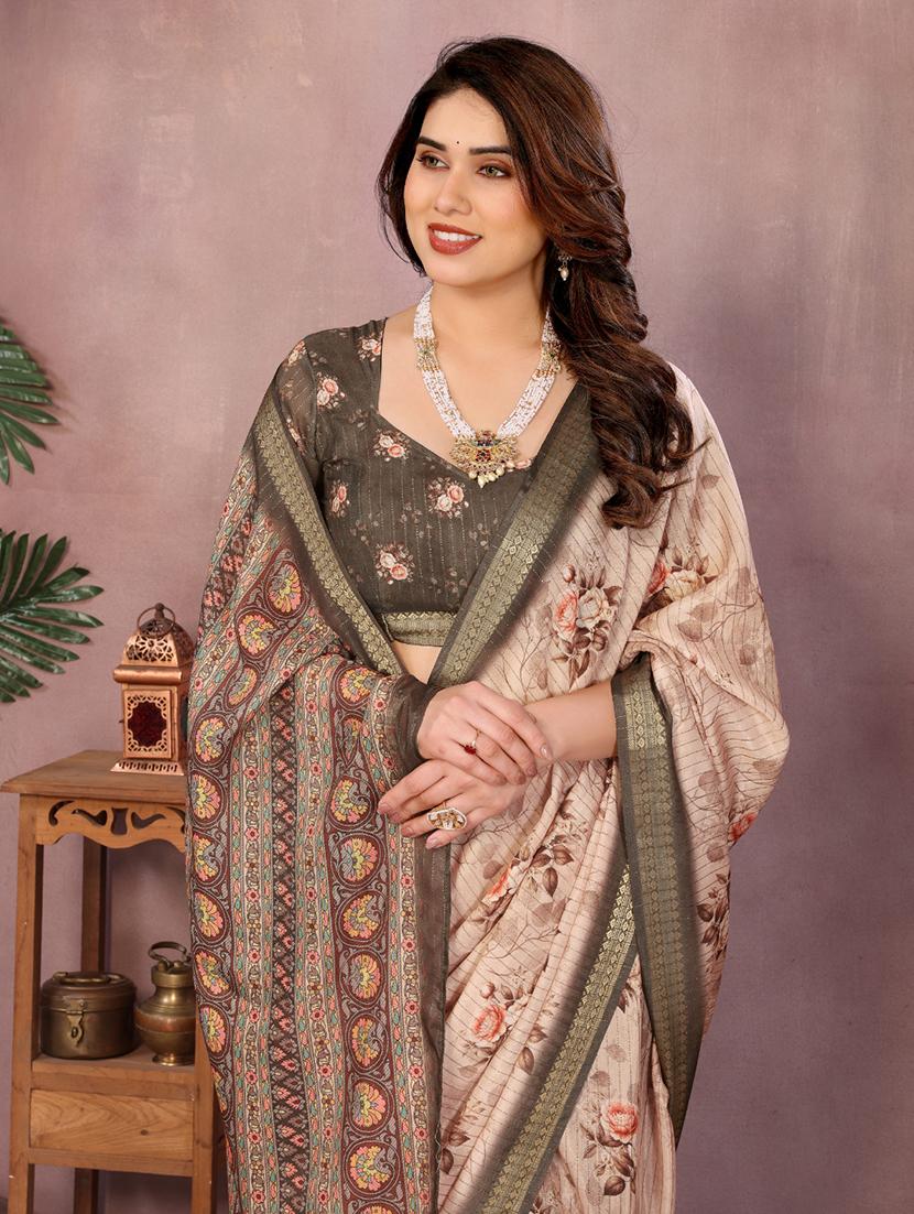 women floral printed bordered saree with blouse - 22001372 - Standard Image - 2