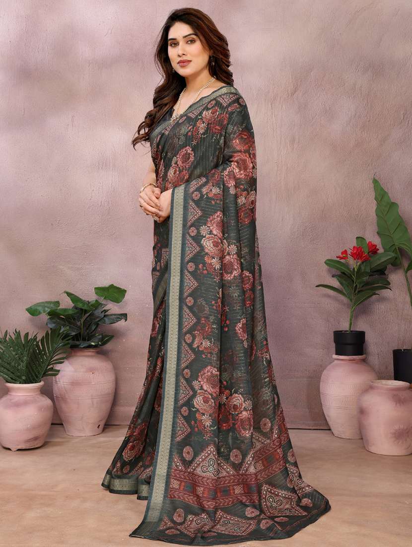 women floral printed bordered saree with blouse - 22001373 -  Standard Image - 2