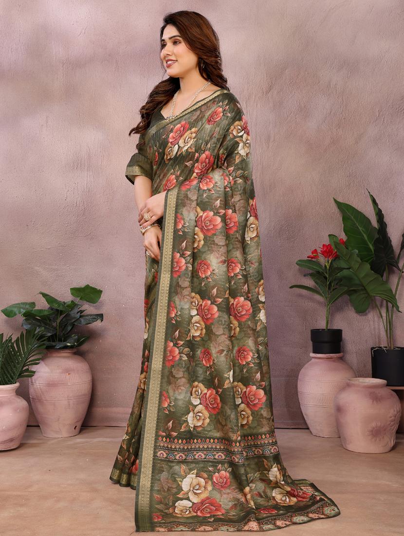 women floral printed bordered saree with blouse - 22001375 - Standard Image - 2