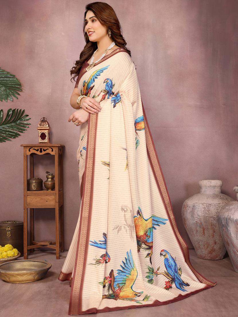 women printed bordered saree with blouse - 22001377 - Standard Image - 2