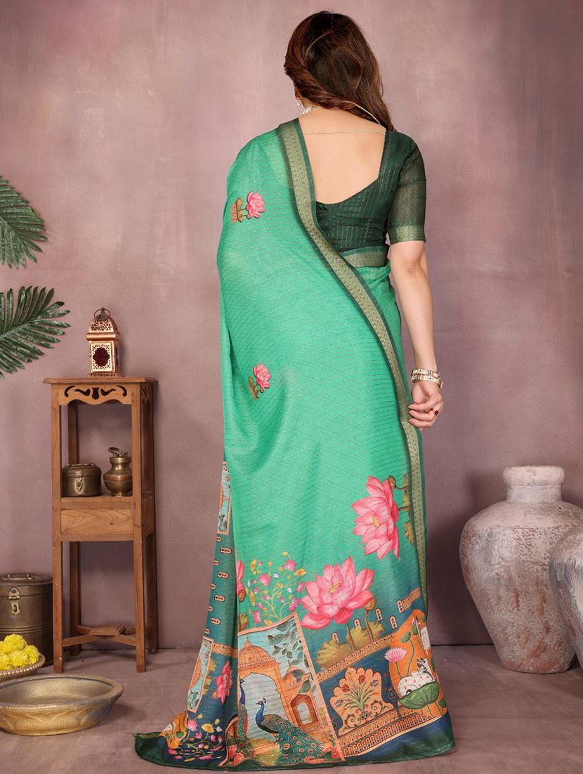 women printed bordered saree with blouse - 22001379 - Standard Image - 2