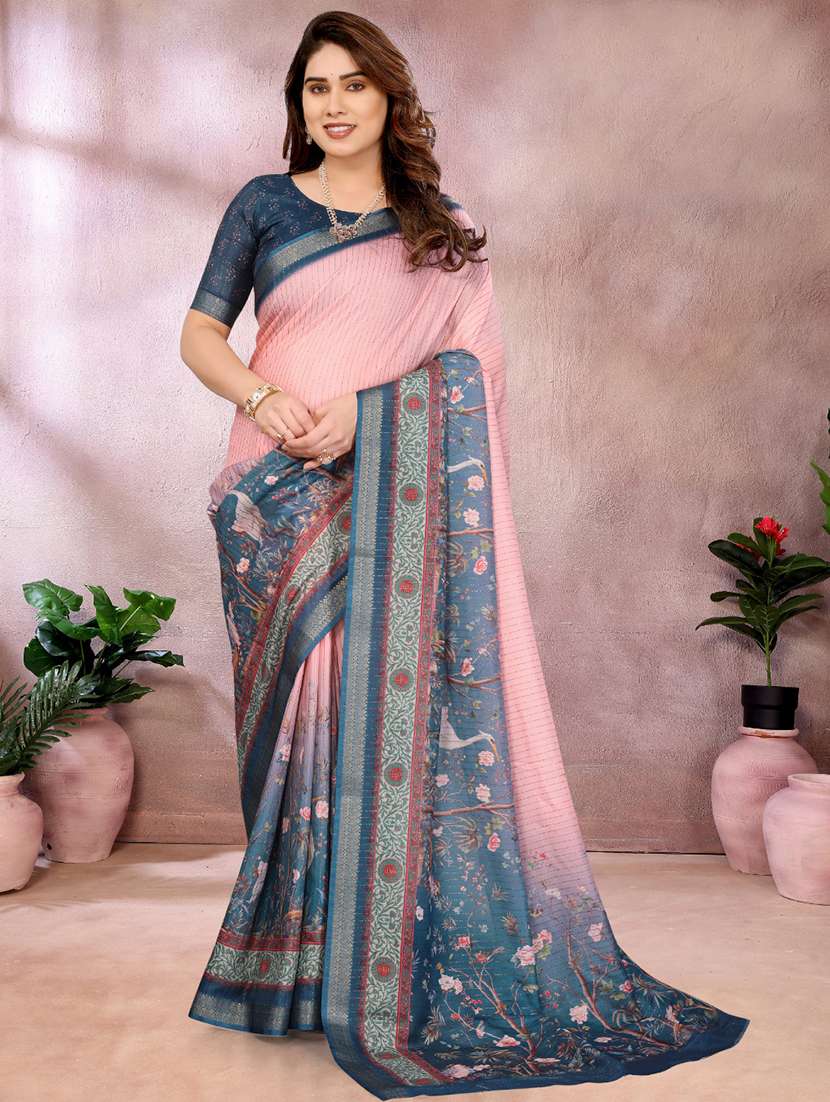 women printed bordered saree with blouse - 22001380 - Standard Image - 2