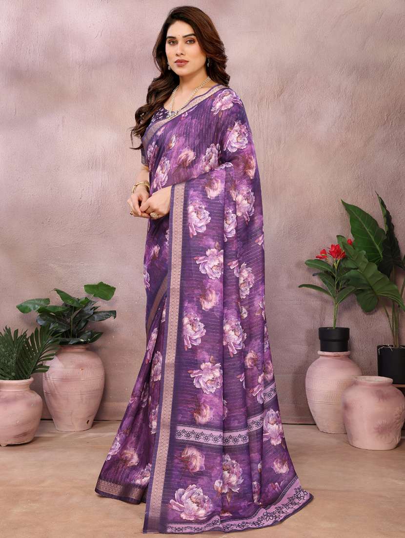 women floral printed bordered saree with blouse - 22001381 - Standard Image - 2