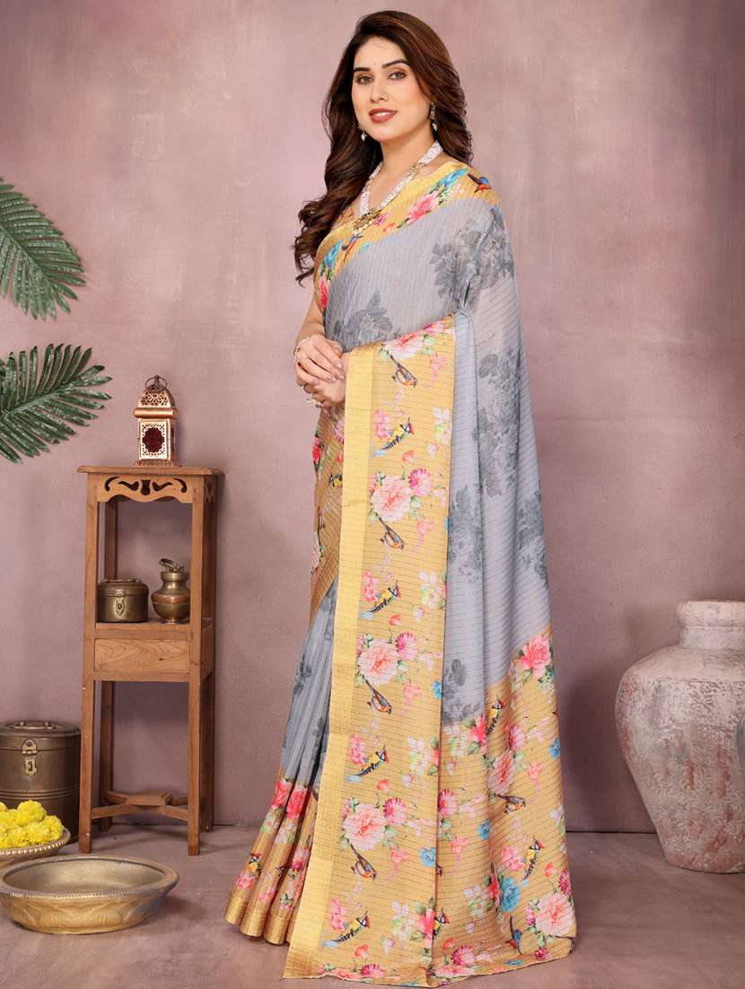 women floral printed bordered saree with blouse - 22001382 - Standard Image - 2