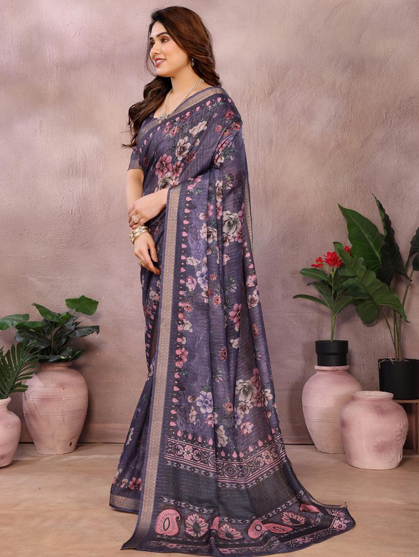 women floral printed bordered saree with blouse - 22001383 - Standard Image - 2