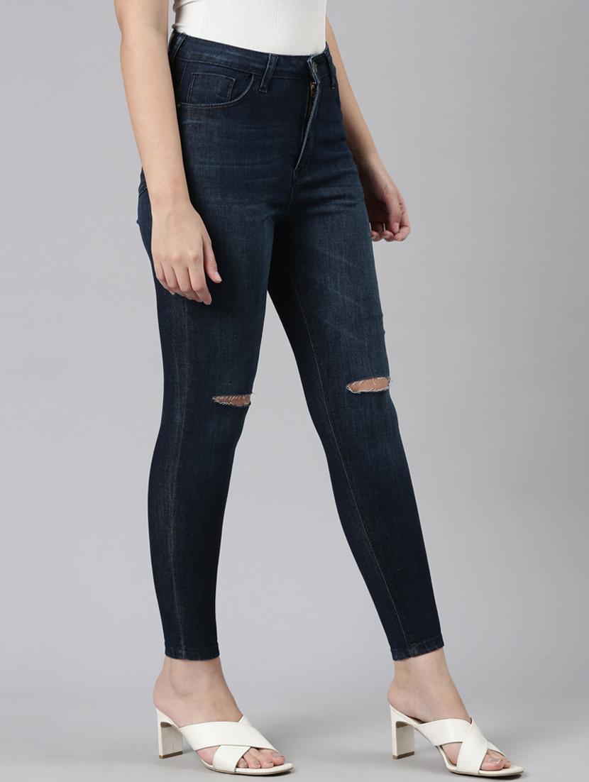women slash knee high rise skinny jean - 22001385 - Standard Image - 2