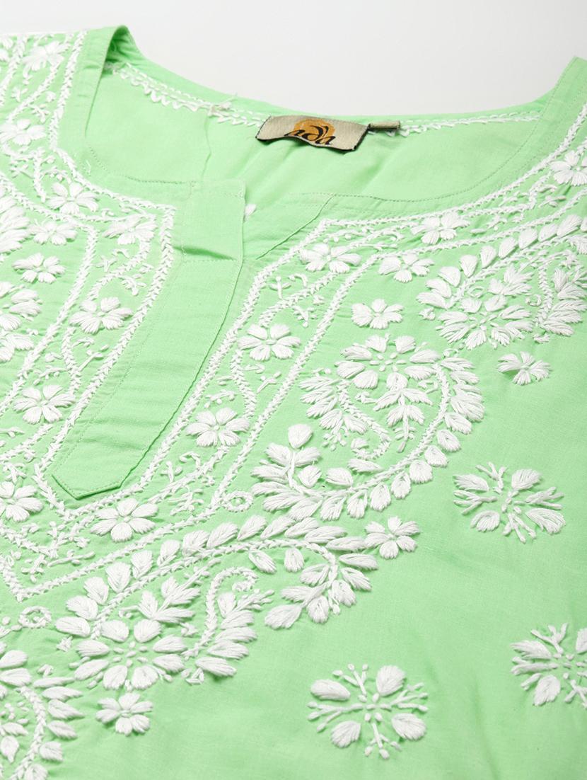 green cotton straight kurti - 22001477 - Standard Image - 2