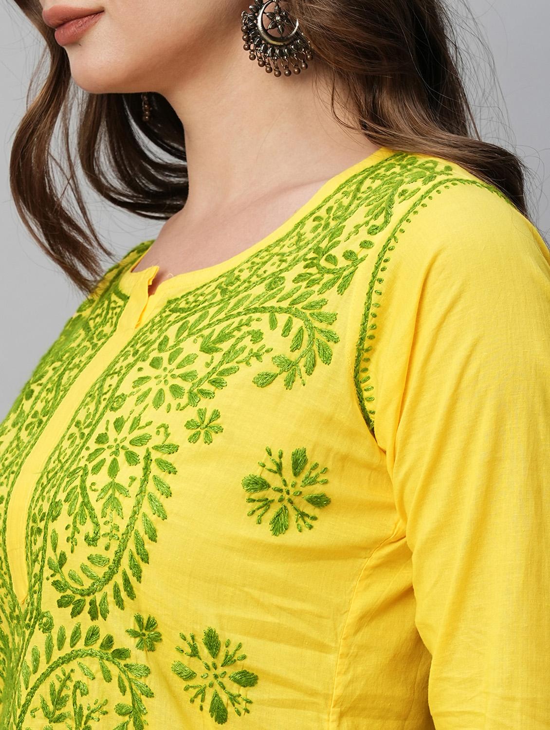 yellow cotton straight kurti - 22001478 - Standard Image - 2