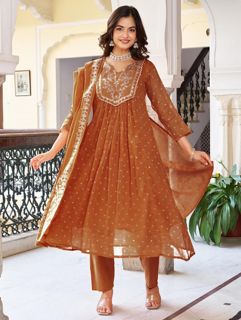 women printed three quarter sleeve kurta pant with dupatta set - 22001599 - Standard Image - 2