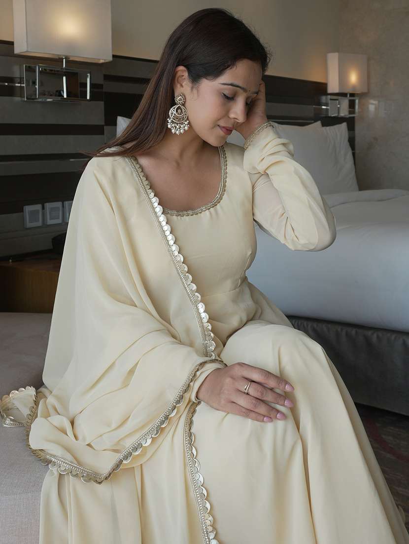 women solid long sleeve anarkali kurta pant with dupatta set - 22001600 - Standard Image - 2