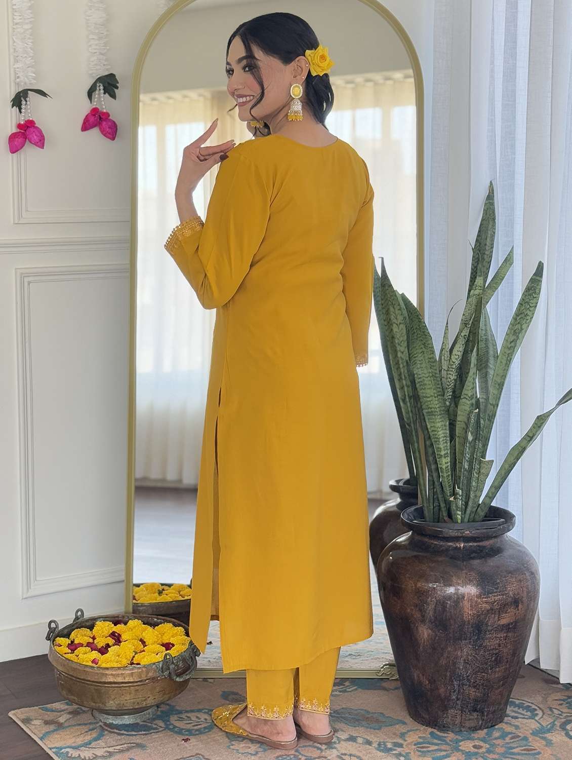 women embroidered three quarter sleeve kurta pant with dupatta set - 22001609 - Standard Image - 2