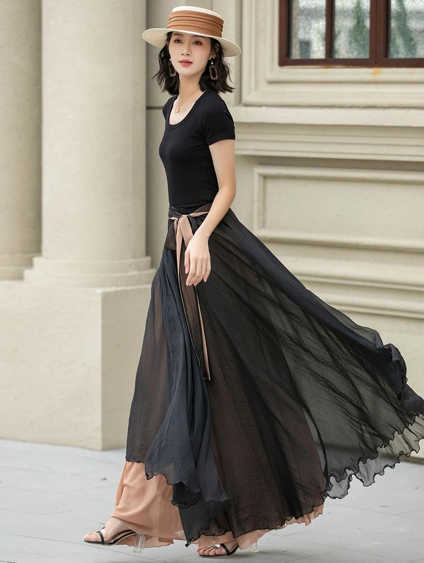women solid high rise reversible flared maxi skirt - 22001721 - Standard Image - 2