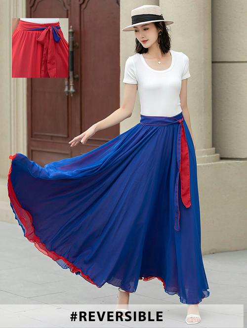 women solid high rise reversible flared maxi skirt - 22001722 - Standard Image - 0
