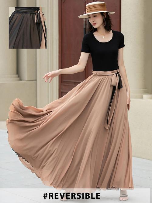 women solid high rise reversible flared maxi skirt - 22001723 - Standard Image - 0