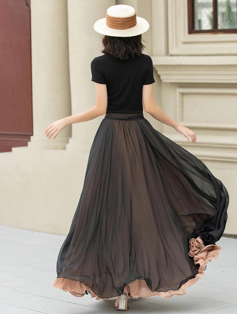 women solid high rise reversible flared maxi skirt - 22001723 - Standard Image - 2