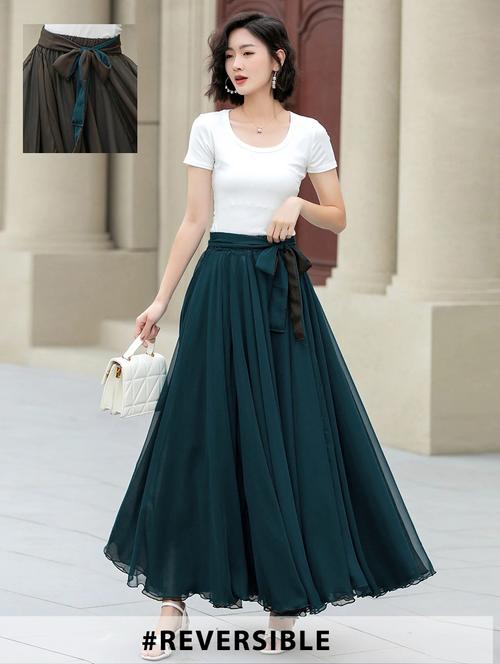 women solid high rise reversible flared maxi skirt - 22001724 - Standard Image - 0