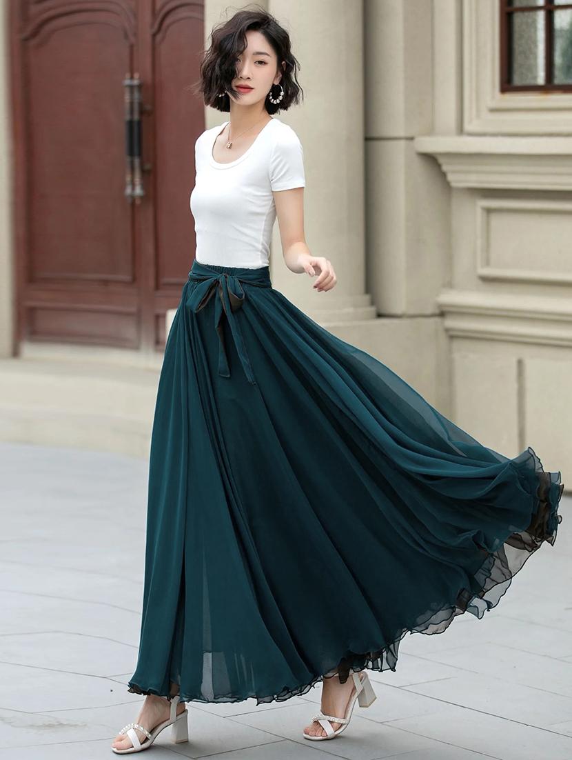 women solid high rise reversible flared maxi skirt - 22001724 - Standard Image - 2