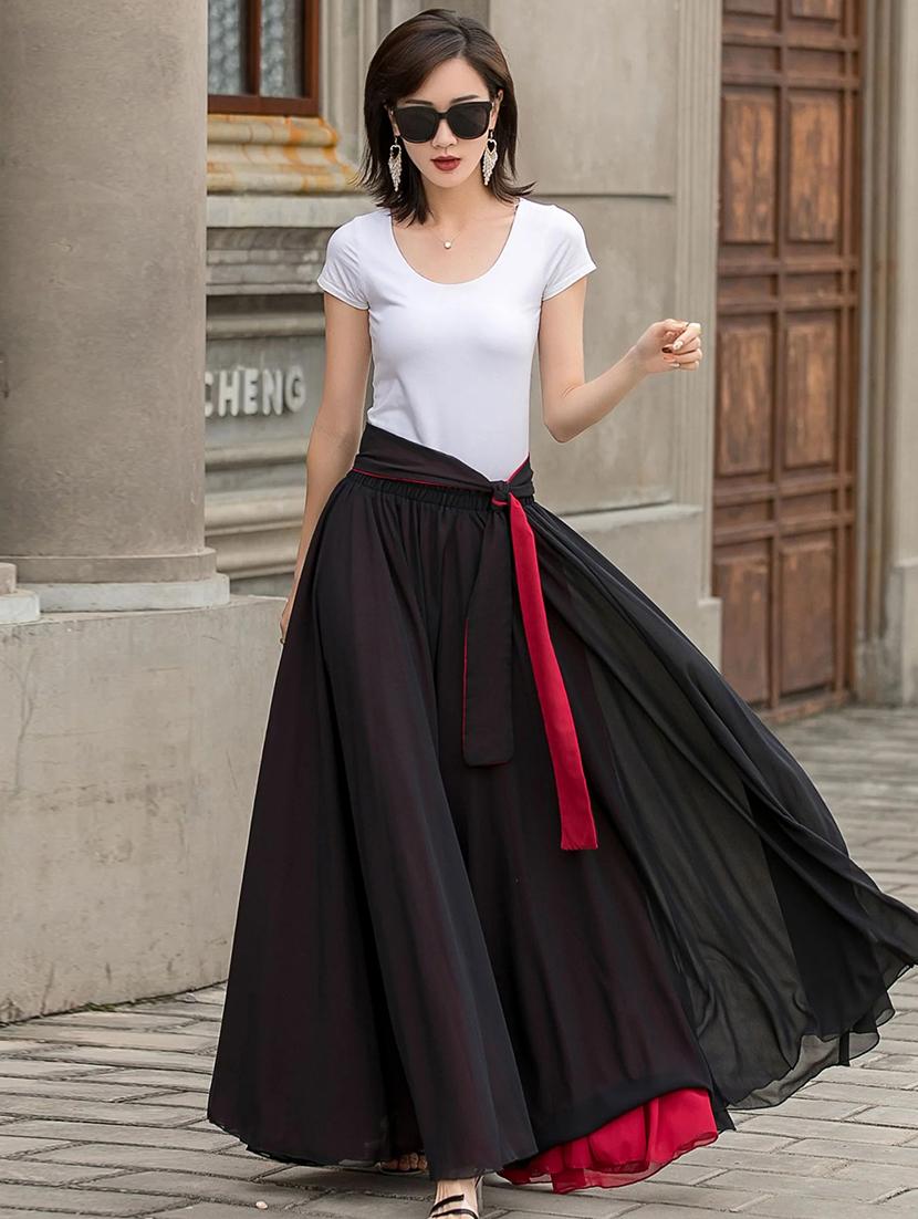women solid high rise reversible flared maxi skirt - 22001725 - Standard Image - 2