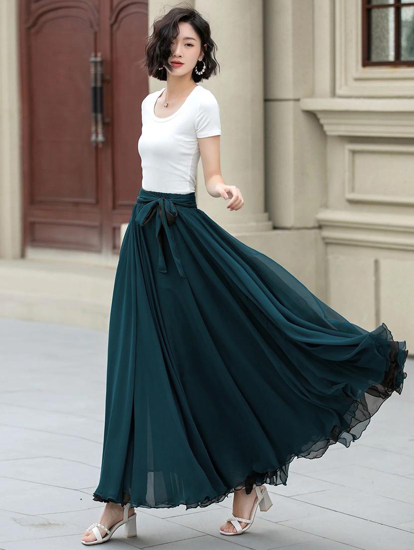 women solid high rise reversible flared maxi skirt - 22001728 - Standard Image - 2