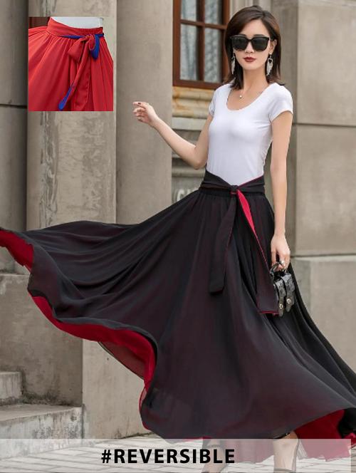 women solid high rise reversible flared maxi skirt - 22001731 -  Standard Image - 0