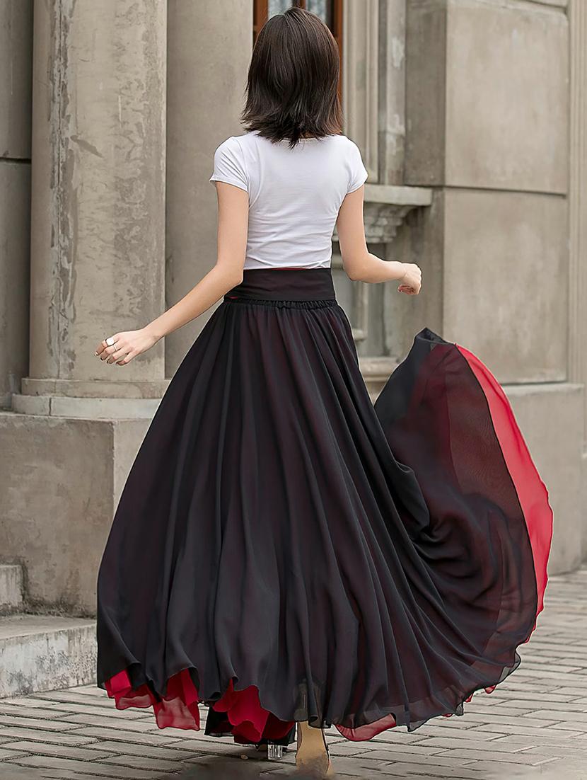 women solid high rise reversible flared maxi skirt - 22001731 - Standard Image - 2