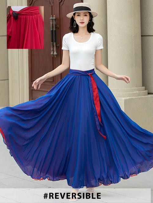 women solid high rise reversible flared maxi skirt - 22001732 - Standard Image - 0