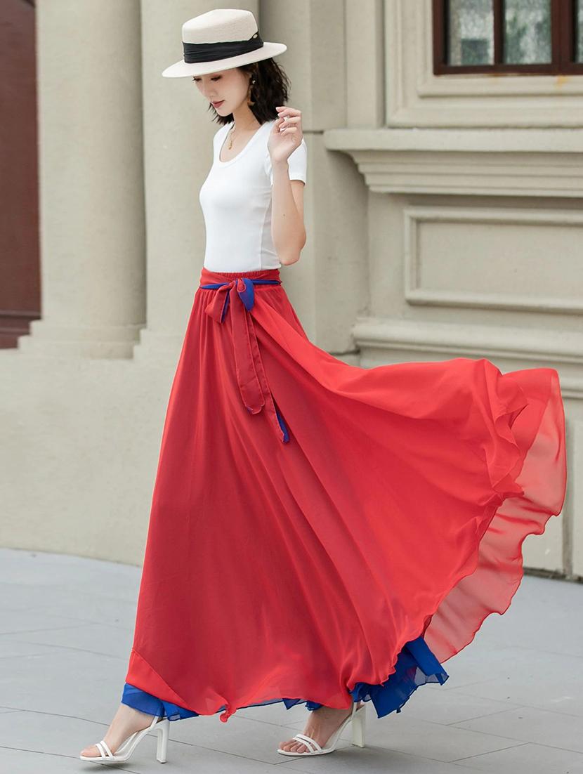 women solid high rise reversible flared maxi skirt - 22001732 - Standard Image - 2