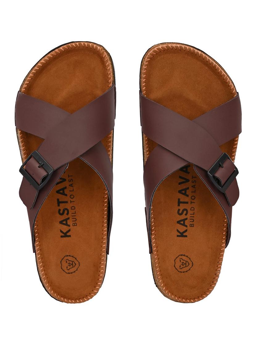 men brown slip on sandal - 22001740 - Standard Image - 2